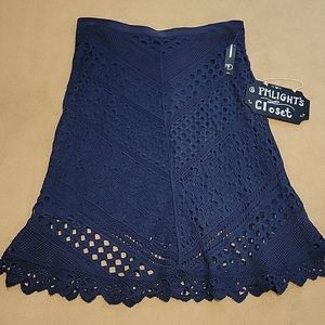New Directions Skirt PXL New Navy Lace Crochet Knit Lined